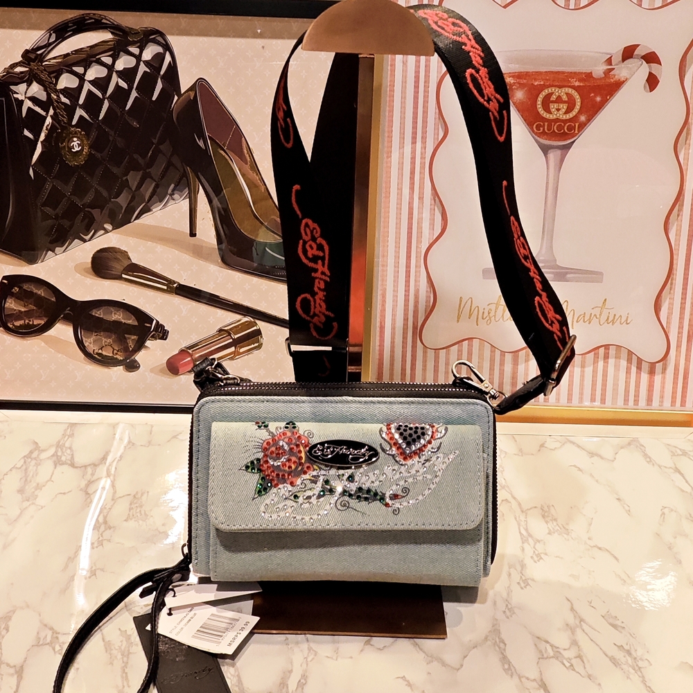 Ed Hardy Denim Convertible Crossbody Bag NWT - Picture 2 of 12